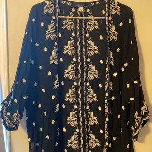 Black and white embroidered kimono